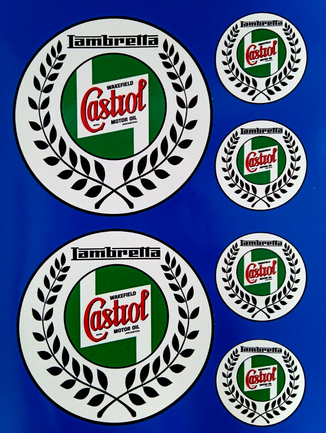 Lambretta Castrol Motor Oil Wakefield Scooter Mod Vinyl Stickers set