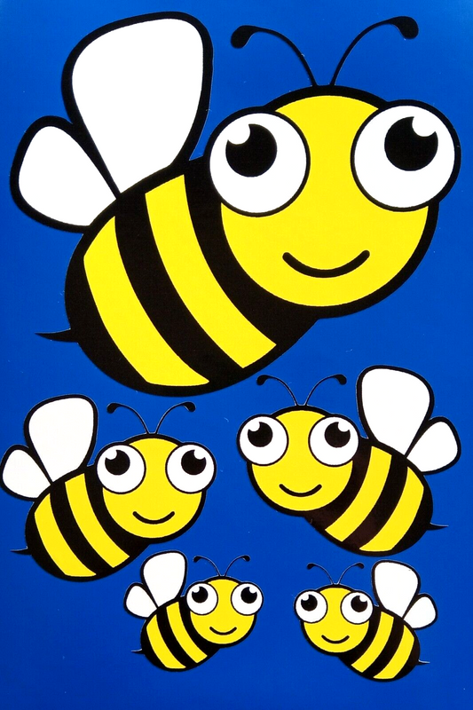 Bumble Bee Vinyl Decal Stickers X 5 Smiley Bee Insects Bee Happy