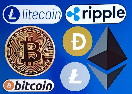 Bitcoin Crypto Litecoin Ripple Logos Vinyl Stickers Shop Signs Decal
