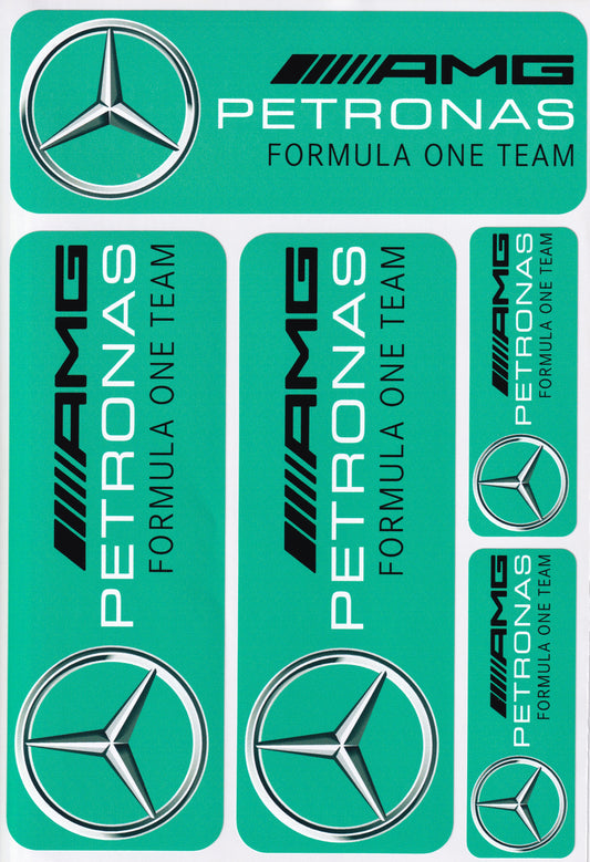AMG Petronas F1 Team Decal Vinyl Stickers Mercedes Water Blue set
