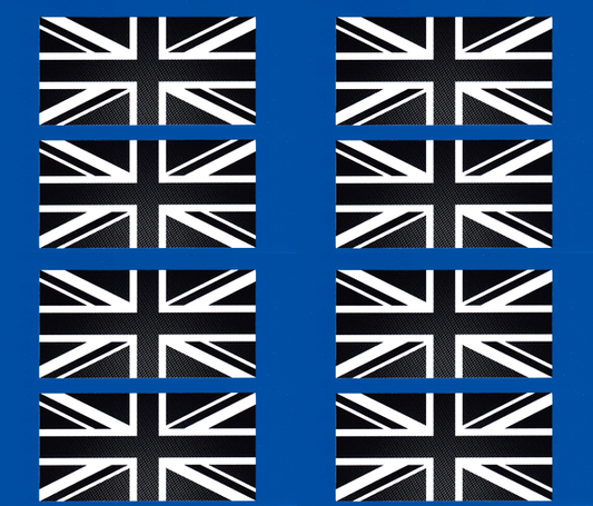 Carbon fibre effect union jack flag vinyl stickers UK GB 100mm