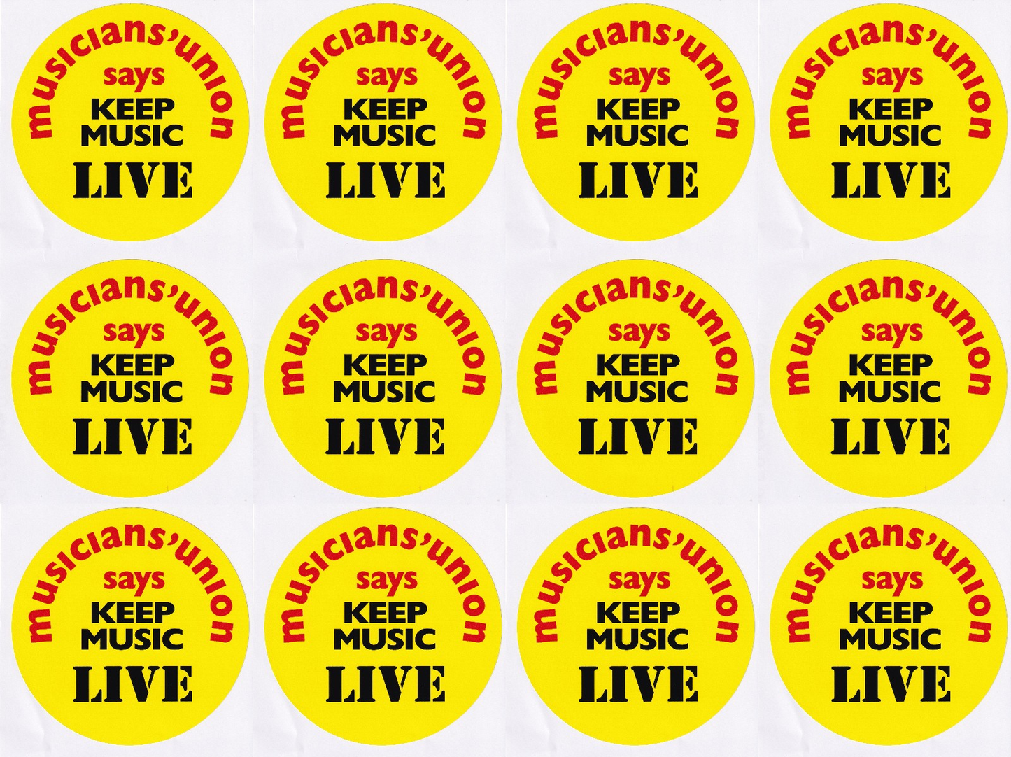 Musicians union keep music live vinyl stickers 60mm