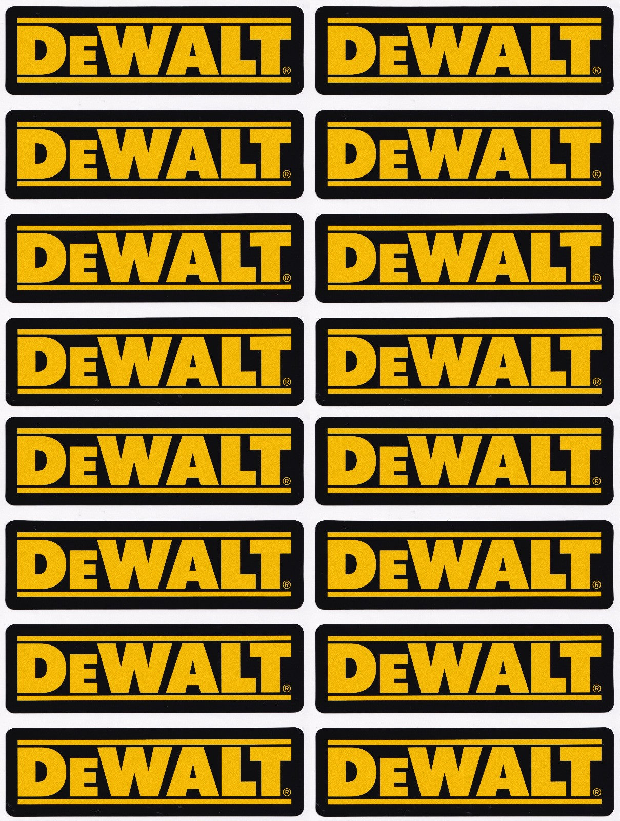 Dewalt tools car workshop toolbox garage vinyl stickers yellow text 70mm