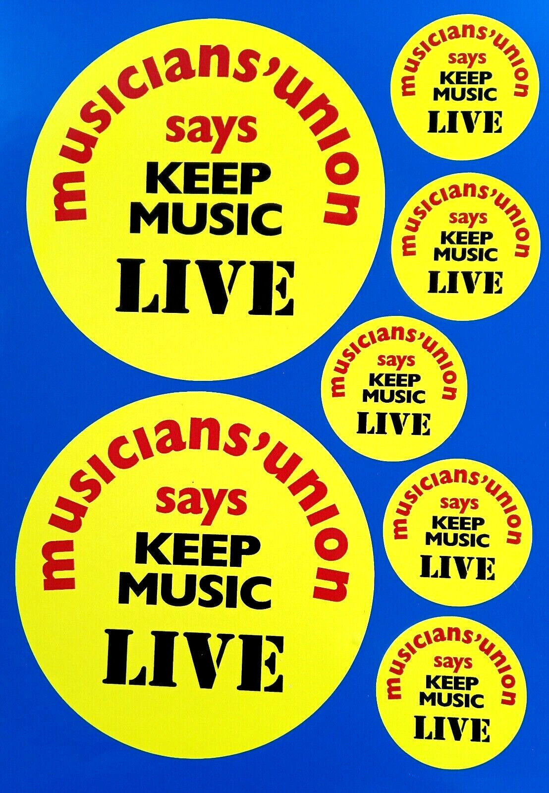 Musicians Union 'Keep Music Live' Vinyl Decal Stickers 1970